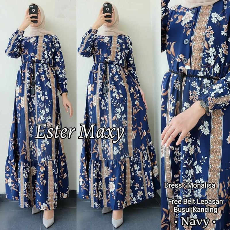 Maxi Dress Katun Bangkok / Gamis Katun Motif Bunga / Dress Gamis Katun Murah