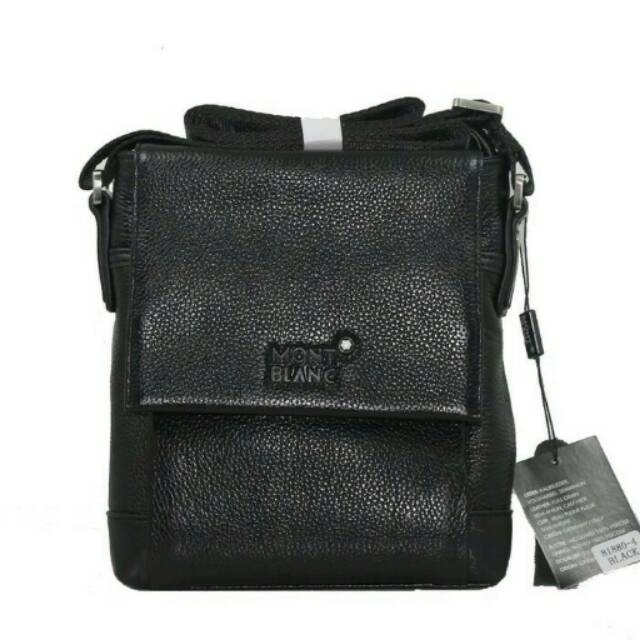 Tas selempang pria/wanita kulit asli import branded mont blanc black