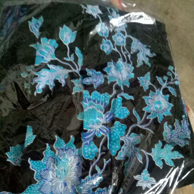 Kemeja Batik Pria Modern Motif Sakura Biru Turkiss