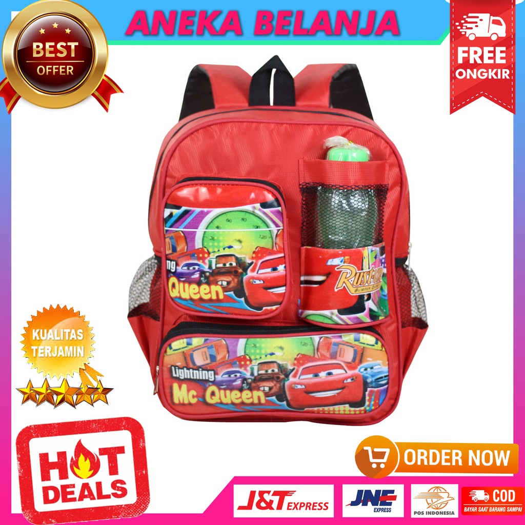 Ransel Anak Free Botol Saku Spiderman x Cars Keren Bagus Murah Awet