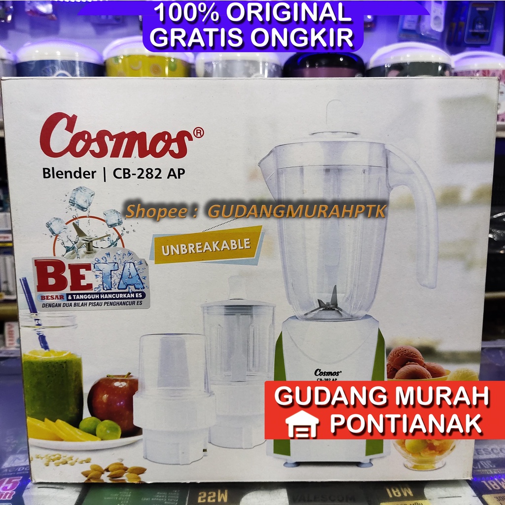 BLENDER COSMOS JUMBO CB 282 AP CB282AP 2LITER 3IN1 ANTI PECAH PENGHANCUR ES BATU SAFETY LOCK