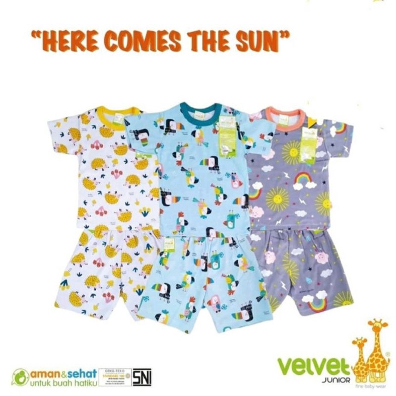 TERMURAH SETELAN VELVET JUNIOR PENDEK HERE COMES THE SUN
