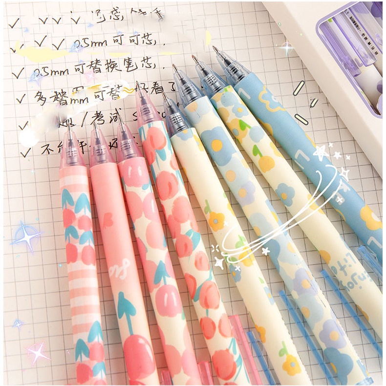 4pcs / set Pulpen Gel 0.5mm Motif Bunga Mawar Biru Gaya Retro Untuk stationery Pelajar / Kantor