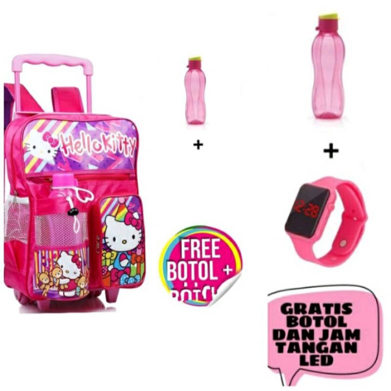 Tas ransel dorong hellokity/LOL/kuda pony ransel Trolly anak free jam tangan