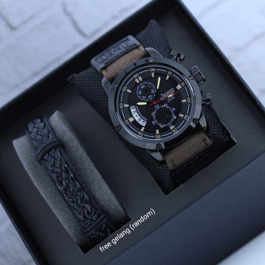 JAM TANGAN PRIA / JAM TANGAN COWOK / JAM TANGAN MURAH / JAM MURAH / JEEP PAKET GELANG KULIT PLUS BOX