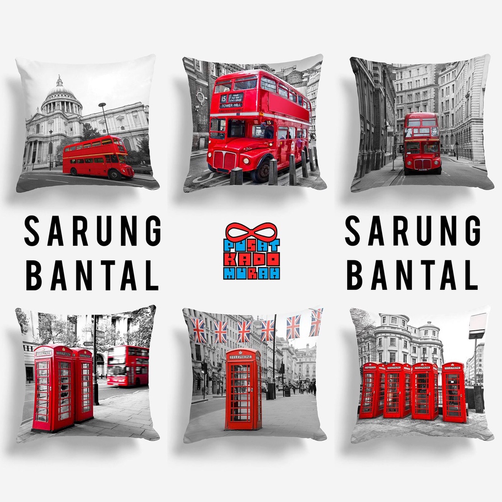 COVER SARUNG Bantal Sofa Print Motif Red London Icon 40x40 cm - Pusat Kado Murah