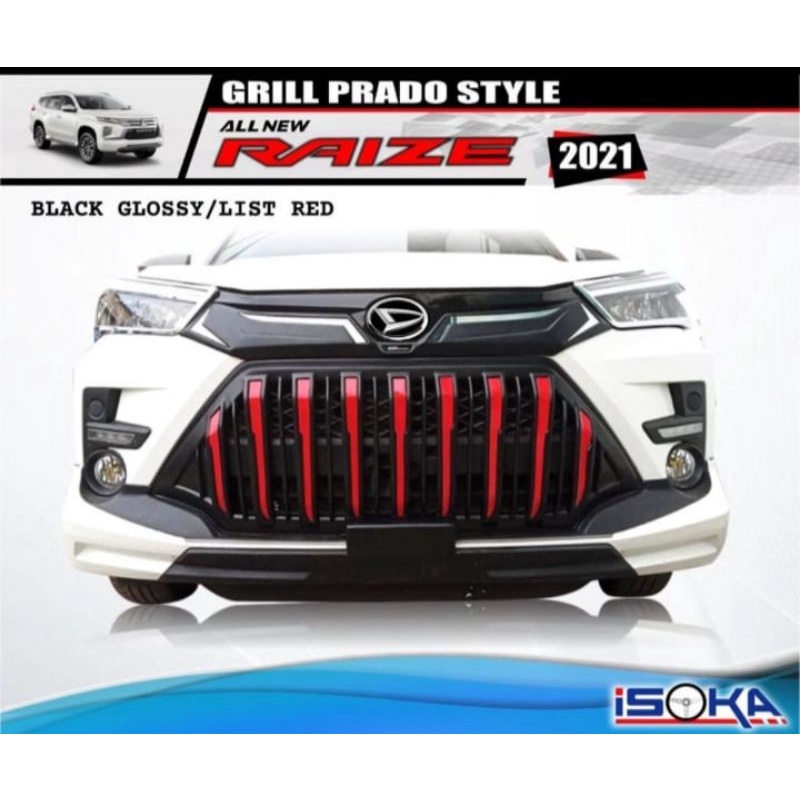 grill depan Toyota Raize 2021 model Prado list merah chrome