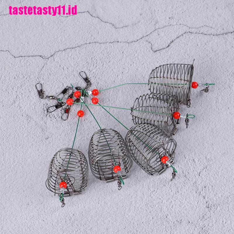 【TTID】5PCs Wire Fishing Lure Cage Fish Bait Cage Fishing Trap Basket Feeder Hol