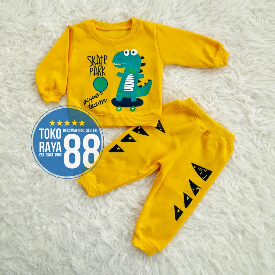 TOKO RAYA 88, Setelan Jaket Bayi Anak 1 - 2 Tahun, Set Sweater Dino, Hangat Murah-5