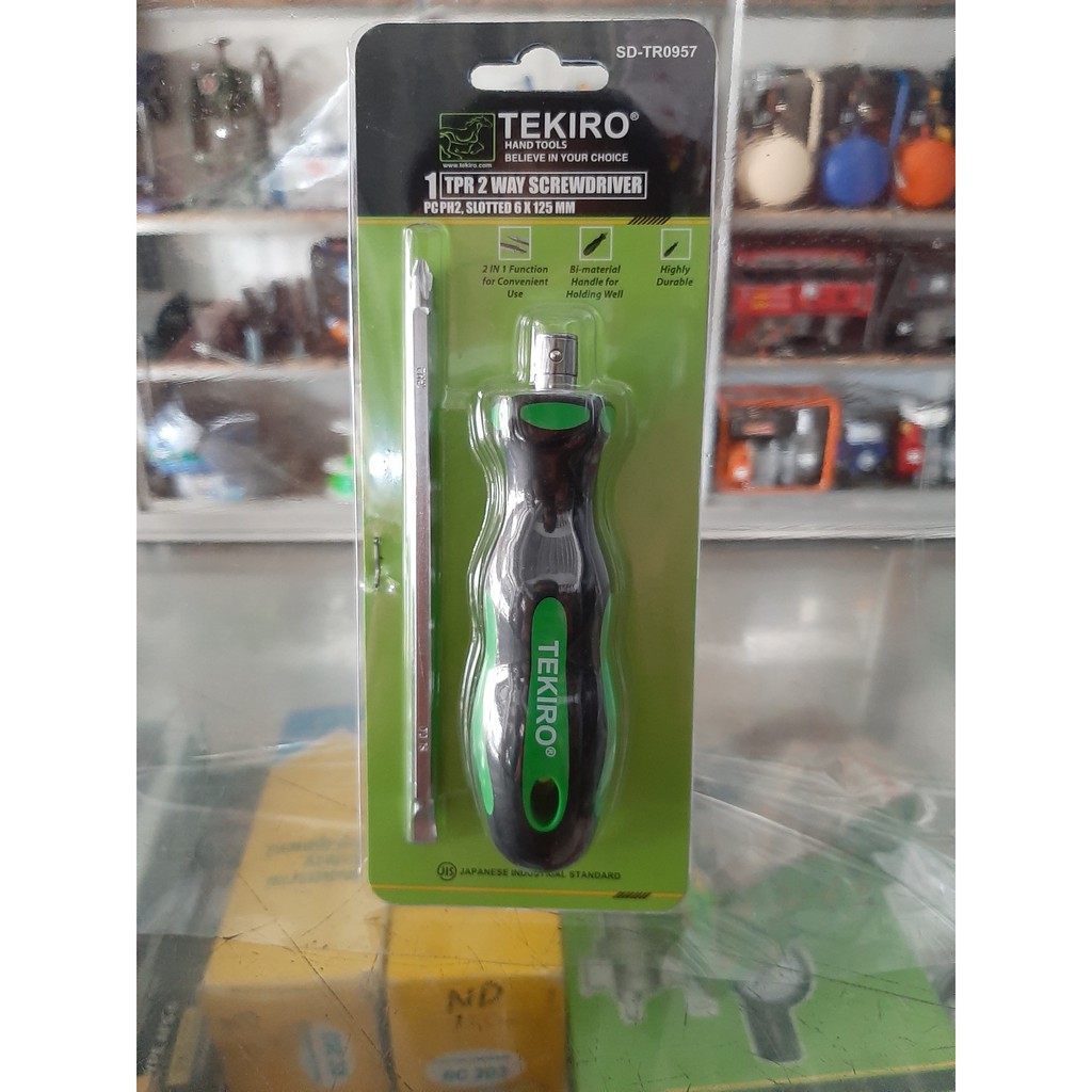 Obeng Bolak Balik Panjang Karet Hitam / TPR 2 Way Screwdriver TEKIRO