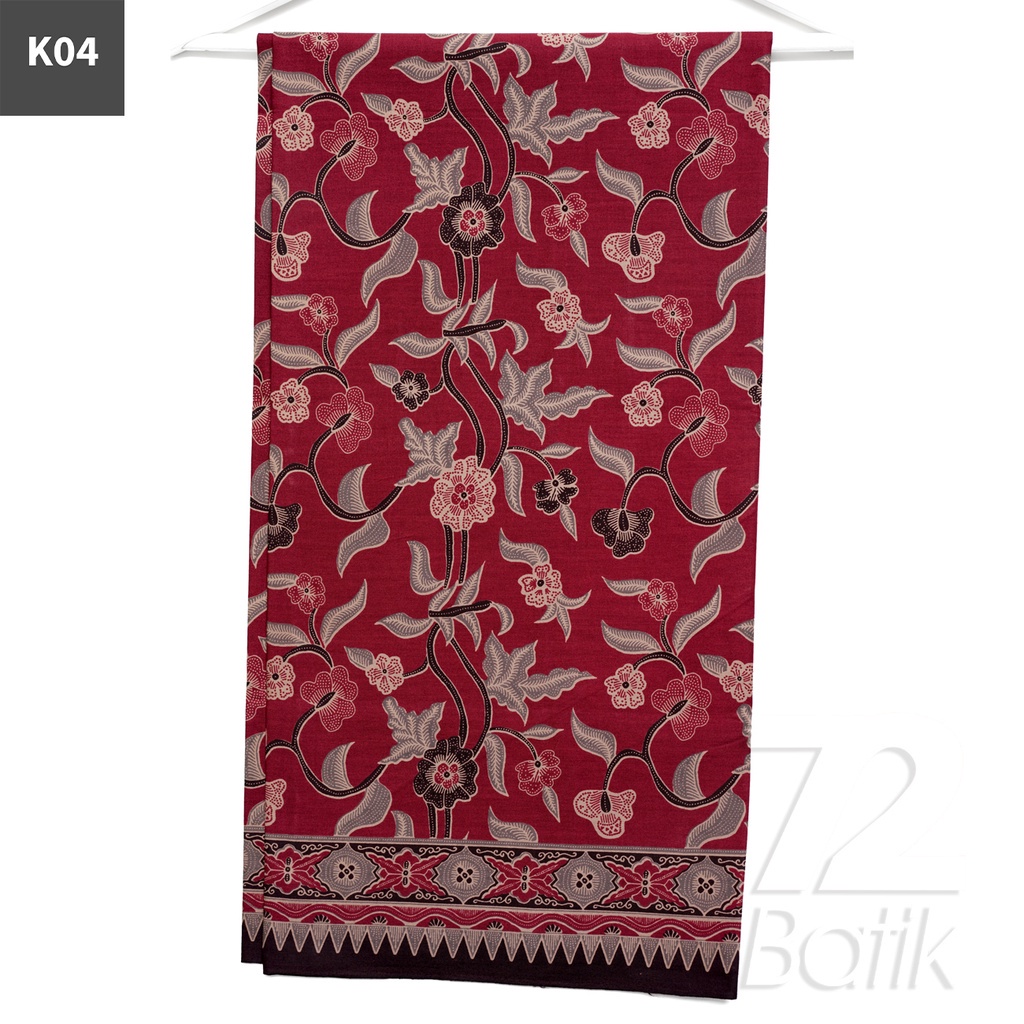 KAIN BATIK PREMIUM Bahan Katun Motif Kembang Warna Merah 721256 Cap 72 Jarik Jarit Samping Kebat Panjang Batik Katun Modern Premium Bahan Seragam Batik Pernikahan Kantor Keluarga Murah Kamen Jadi Batik Bali Lembaran