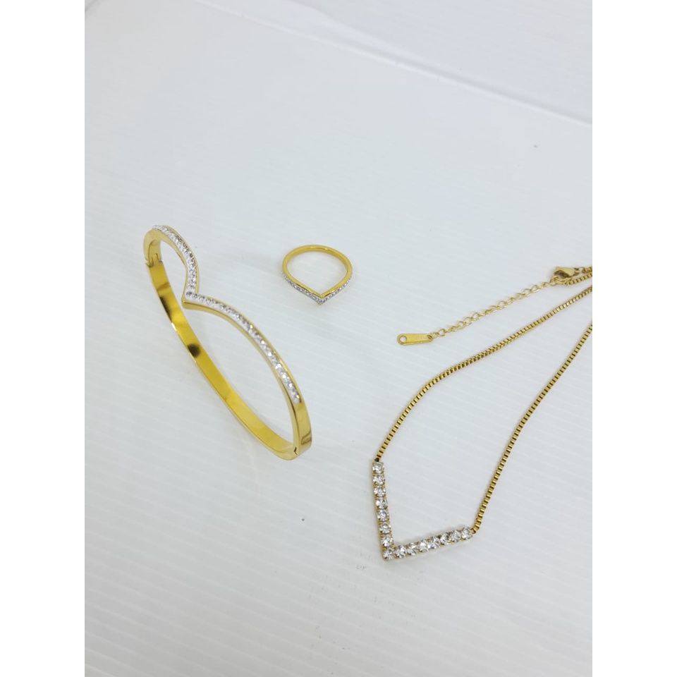 Gelang Titanium Fuji / Gelang Aurel V Viral / Satu Set Gelang dan Cincin Fuji / Anti Karat dan Luntur / Awet Tahan Lama
