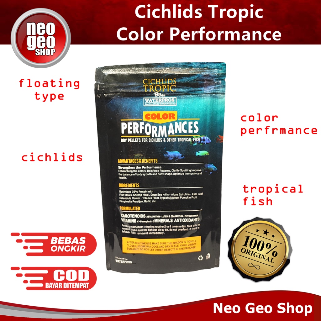 CICHLIDS TROPIC BITES WATERPROS COLOR PERFORMANCES makanan pakan ikan cichlid