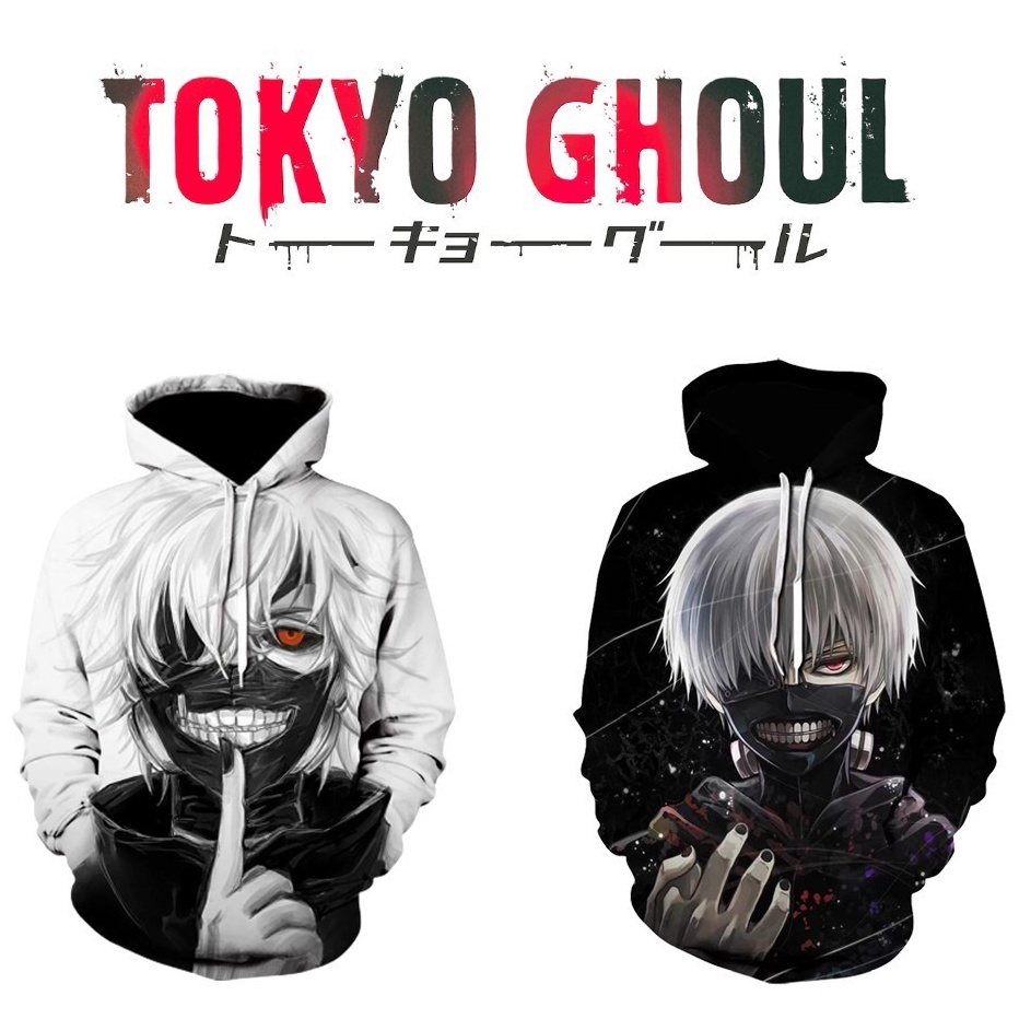 HOODIE KANEKI TOKYO GHOUL JEPANG / JAKET ANIME TOKYO GHOUL ANAK DAN DEWASA HITAM PUTIH 2022