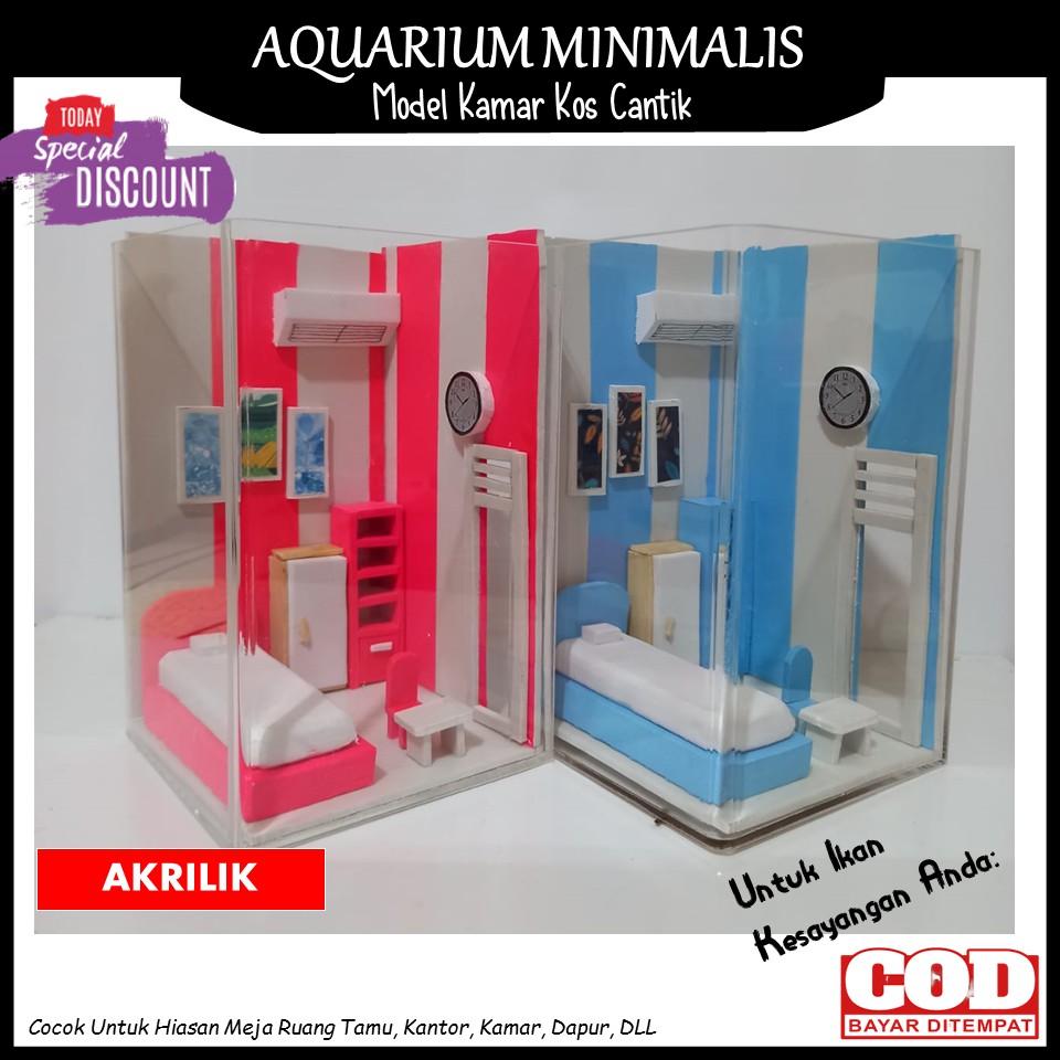 Aquarium Akuarium Aquascape Soliter Mini Akrilik Kamar Kos Ikan Cupang Guppy MInimalis Hias Unik