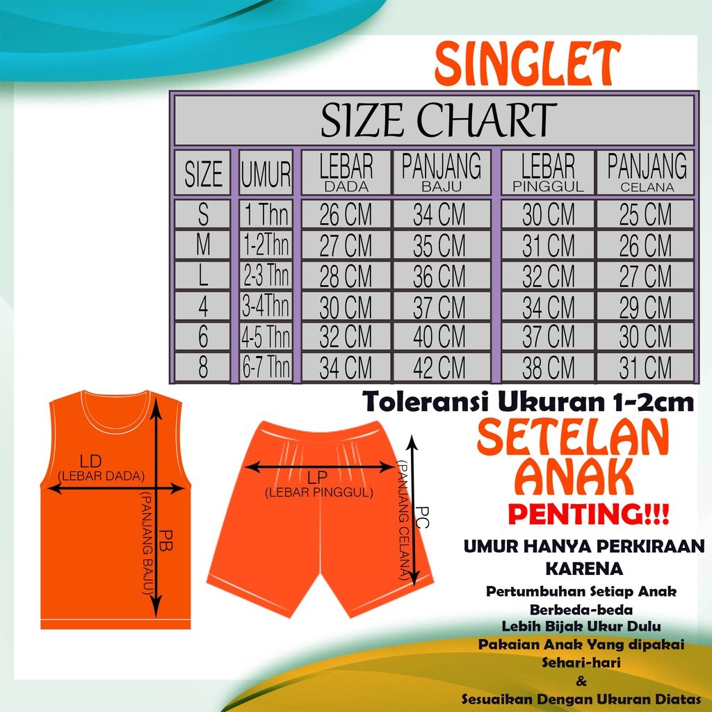 SETELAN SINGLET BAYI DAN ANAK PEREMPUAN 0-7 TAHUN