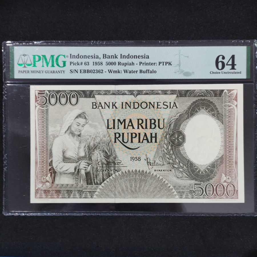 PMG 5000 Rupiah Seri Pekerja Coklat 1958 Skor 64 LANGKA RARE