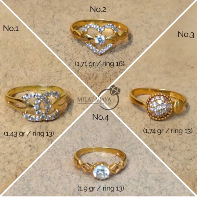 Cincin emas asli kadar ± 70% 22 surabaya bermodel pakai permata sirkon bentuk love chanel bulat