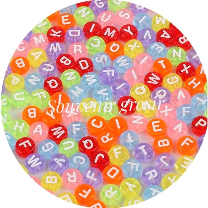 BISA PILIH HURUF A-Z Mote manik huruf bulat transparan /  mote huruf untuk strapmask