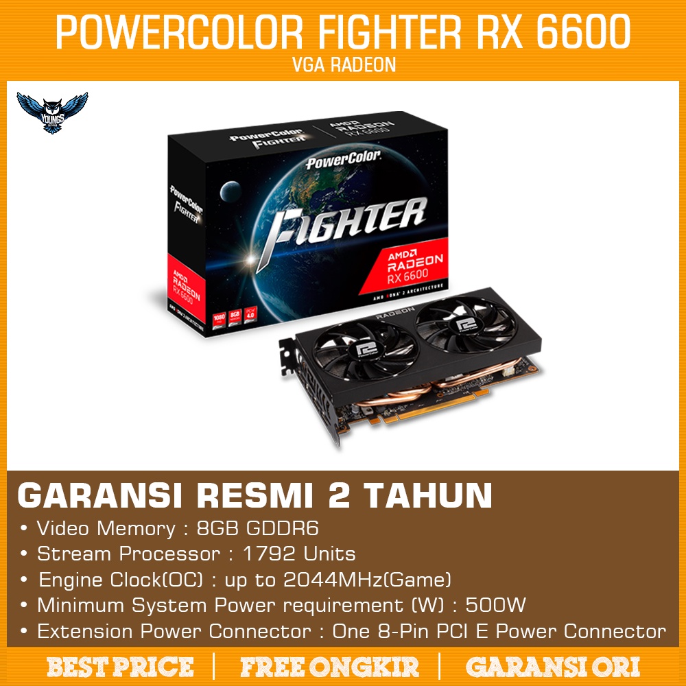 VGA POWERCOLOR RX 6600 8GB GDDR6 FIGHTER | AMD RADEON RX6600 8GB DDR6