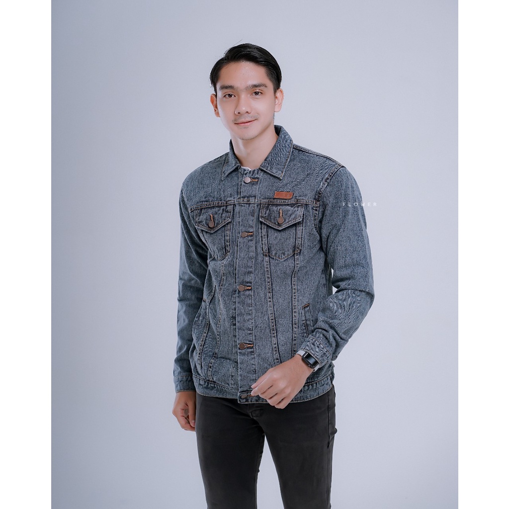 Jaket Jeans Sandwash Abu / Jaket Distro Denim / Jaket Jeans Pria / Jaket Sandwash JUMBO