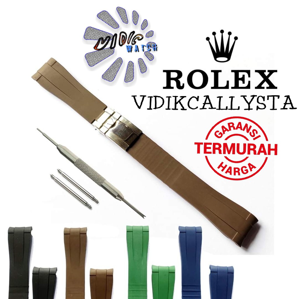 STRAP ROLEX TALI JAM ROLEX RUBBER FULL SET 20MM BROWN