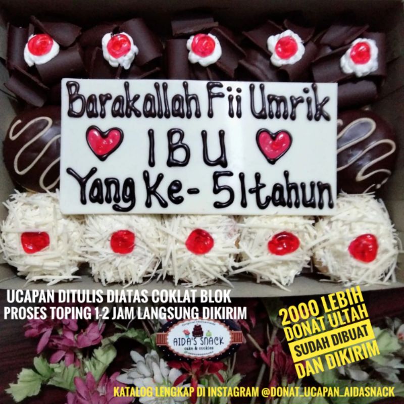 

Kue cake donat ultah ulang tahun huruf Aida's snack bandung unik murah toping keju coklat blackforest