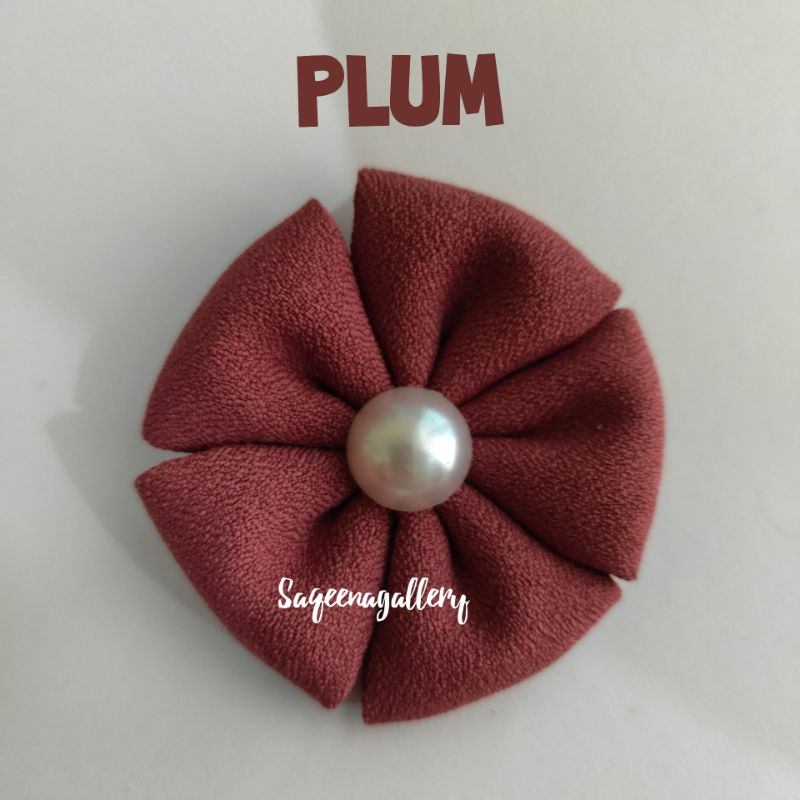 BROS BUNGA MUTIARA BROSS JILBAB MURAH MEWAH BROOCH HIJAB KAIN / SOUVENIR MURAH-Plum