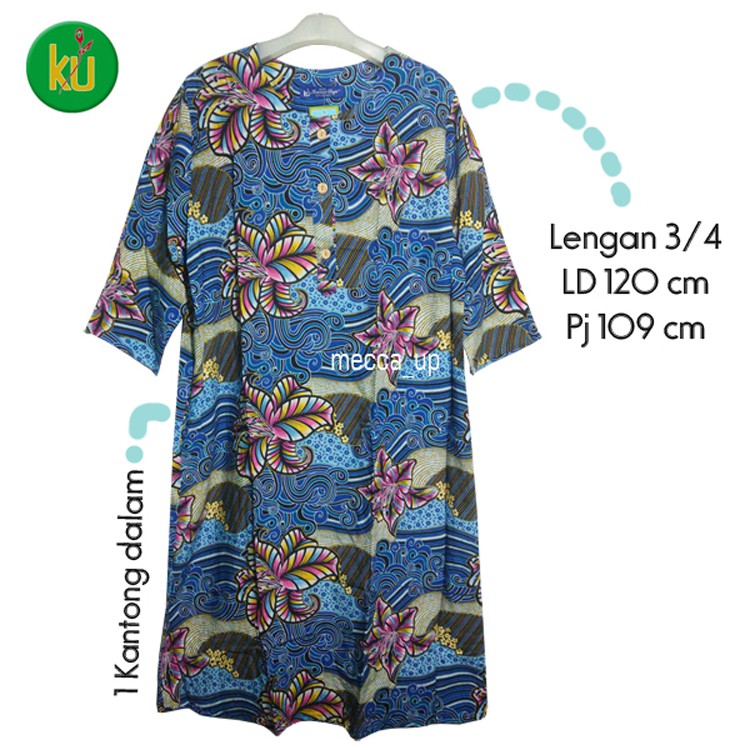 Kencana Ungu label Biru Longdress Lengan 3/4 / Daster Kencana Ungu Jumbo Lengan 3/4