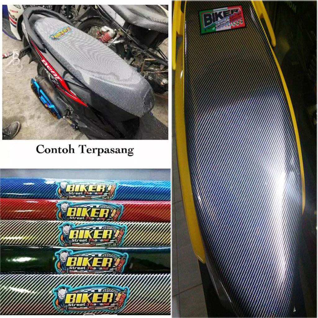 X328 | Sarung Jok Motor Karbon Bikers / Cover Kulit Jok Carbon Beat Mio Vario Scoopy Jupiter Supra