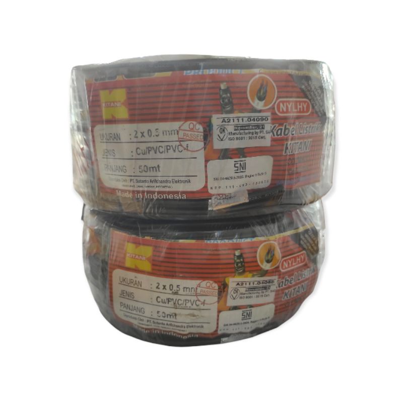 Kabel NYYHY 2 x 0.5mm Serabut Hitam 50m- KITANI