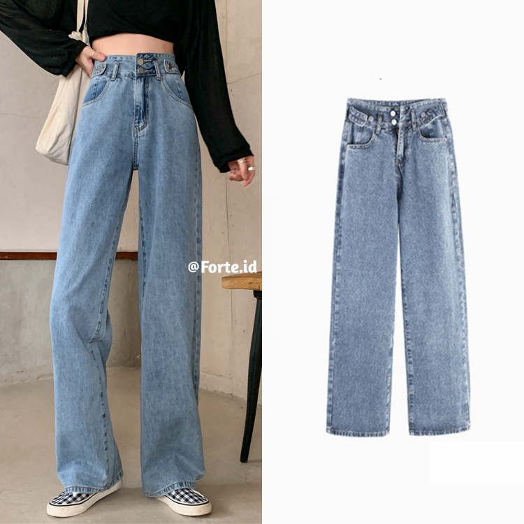 Celana Panjang Jeans Wanita Kekinian High Waist Celana Kulot Jeans Boyfriend Denim Pants Korean Style