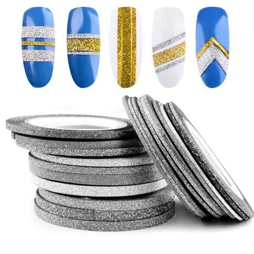 6pcs / Set Stiker Tape Garis Glitter Untuk Dekorasi Manicure DIY