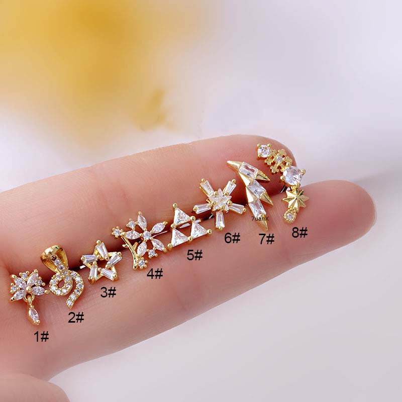 1pc 2022 Anting Tindik Helix 20 Gage Bahan Stainless Steel Dengan Zircon