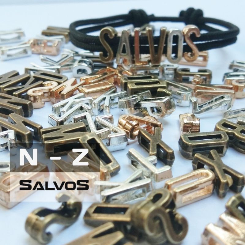Charm huruf N sampai Z alfabet antik slide - charm alphabet beads bronze silver gelang inisial nama