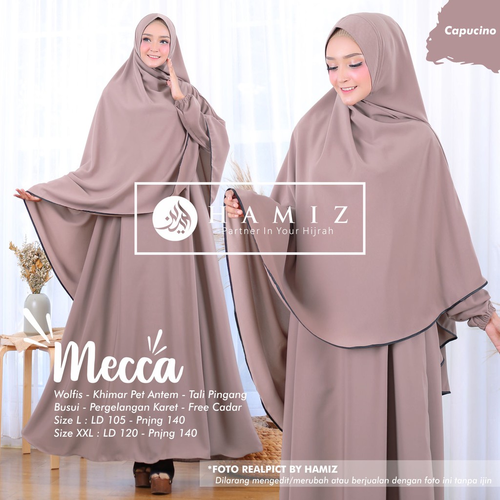 MECCA SYARI gamis set khimar cadar niqab wolfis original terbaru free ongkir HAMIZ-capucino