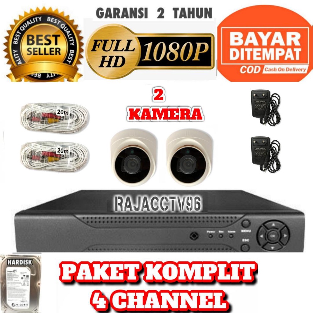 PAKET CCTV 4CHANNEL 2CAMERA 4CHENEL 2KAMERA Full HD LENS 5MP 1080P KOMPLIT TINGGAL PASANG