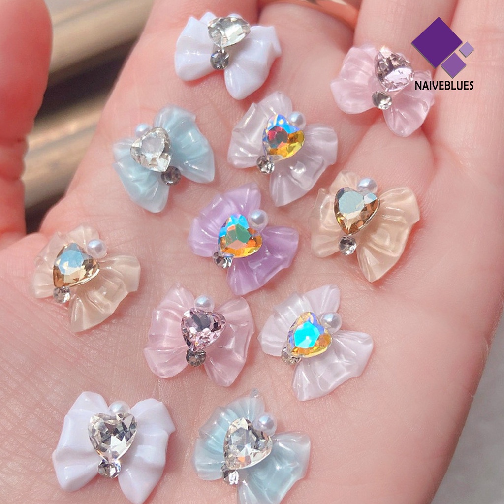 Naiveblue &gt; 10Pcs / Set Charms Charms Bentuk Hati / Pita Untuk Dekorasi Nail Art / Manicure DIY