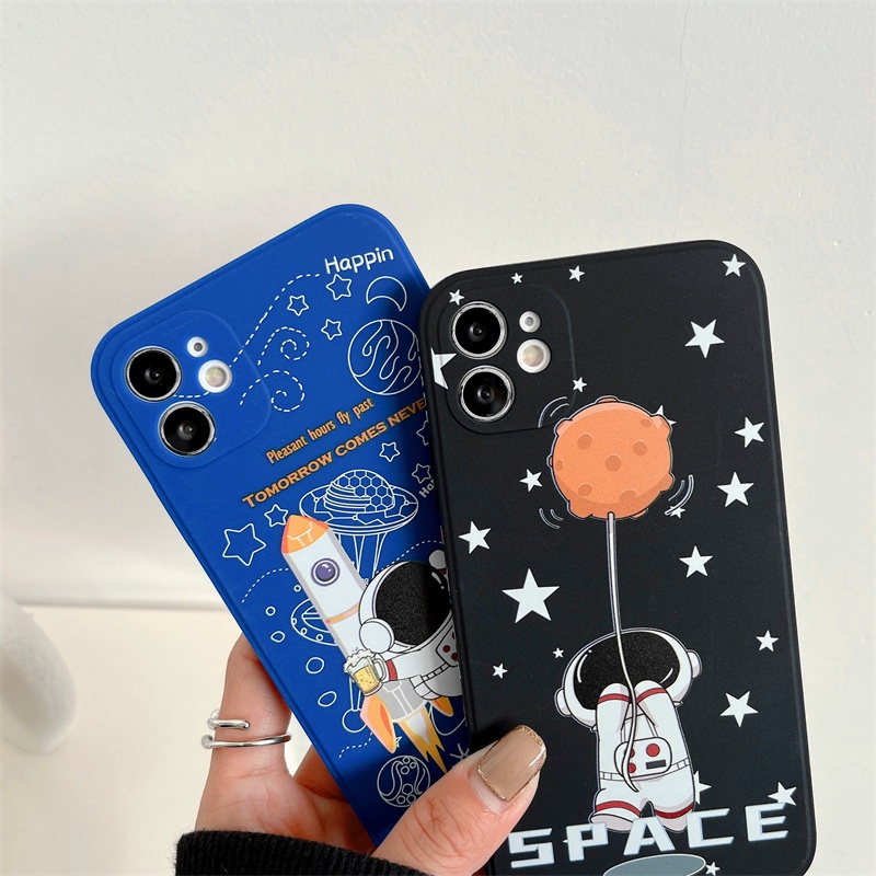 Soft Case Tpu Motif Kartun Astronot Untuk Iphone 13 12 11 Pro Max XS XSMax XR SE 7P 8P 8 7 Plus