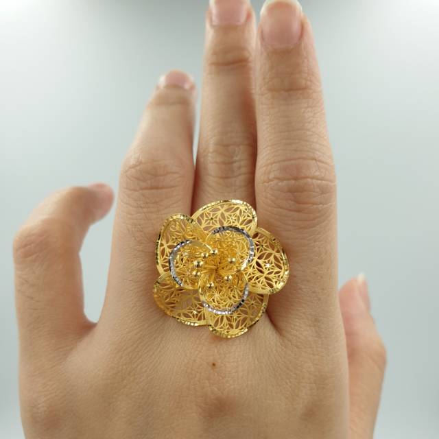 Cincin Emas Asli Kadar 700 Model Bunga Cantik Elegant Mewah Uk 15