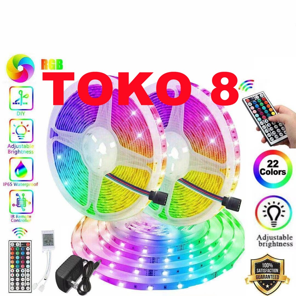 LED STRIP RGB 5050 WARNA WARNI IP44 AC 220V + ADAPTOR + REMOTE 5050 20METER (LAMPU TIKTOK)