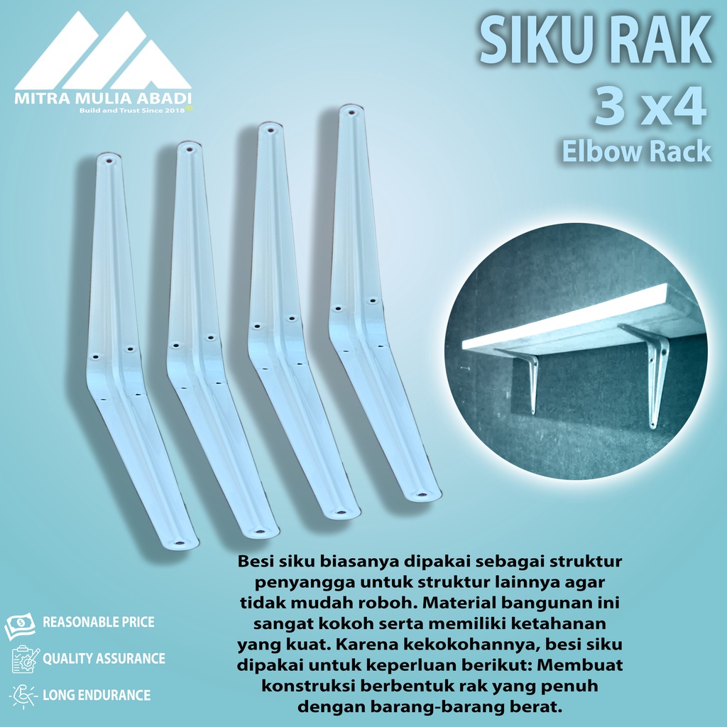 Siku Rak Besi L Putih Uk. 3x4 Inch l Shelf Bracket Harga 1 Pcs