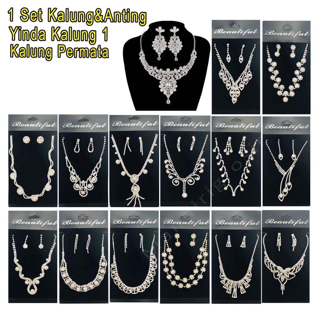 1 Set Kalung&amp;Anting Permata *Yinda Kalung 1 * Kalung Fashion * Aksesoris