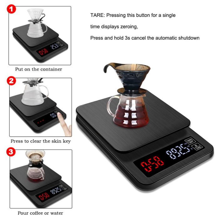 Taffware Timbangan Dapur Kopi Digital Coffee Scale LCD 5Kg 0.1g