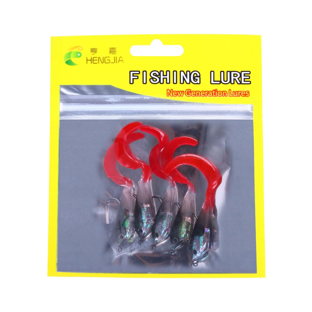 Hengjia 5pcs / Kantong Umpan Pancing Bentuk Cacing Ekor Keriting Bahan Silikon 6cm / 5g