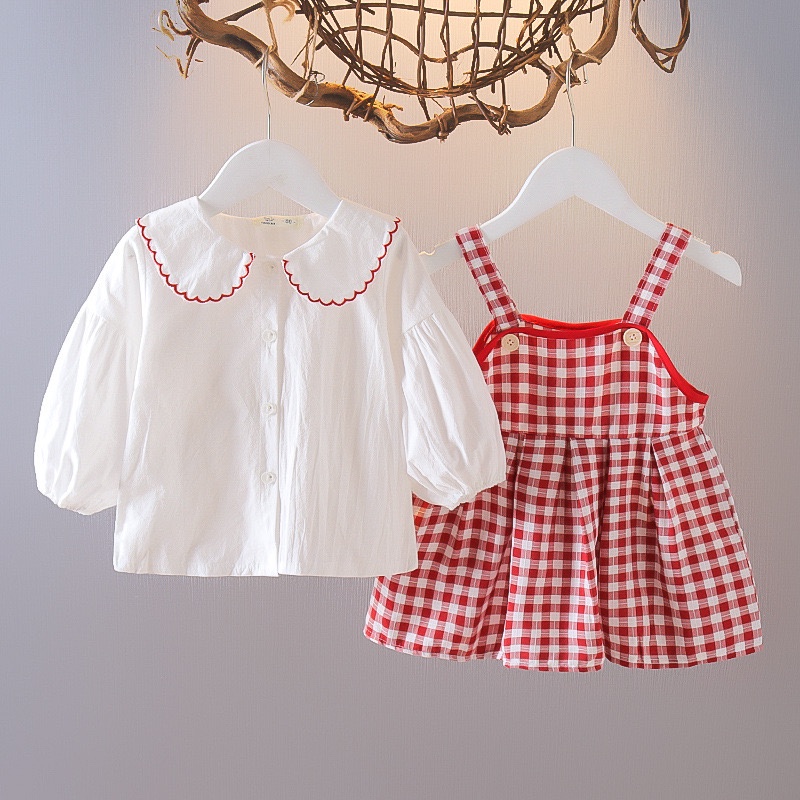 【Happy Baby】0-4Tahun QZ-50 Dress anak perempun Kotak merah  Style terusan