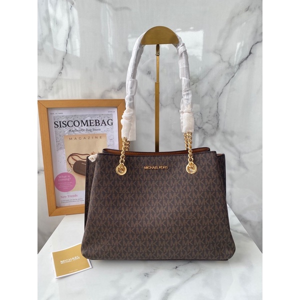 MK Teagen Large Long Drop Satchel Brown