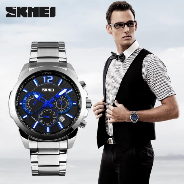 Jam Tangan SKMEI 9108 Original Pria Rantai CRONO Aktif