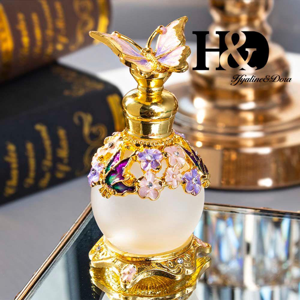 Rebuy Gold Butterfly Botol Parfum 4warna 15ml Tutup Logam Gaya Arab Dekorasi Pernikahan Hadiah Botol Kosong Isi Ulang