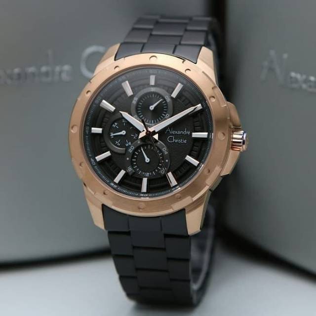 jam tangan pria alexander cristie original ac6538 black rosegold